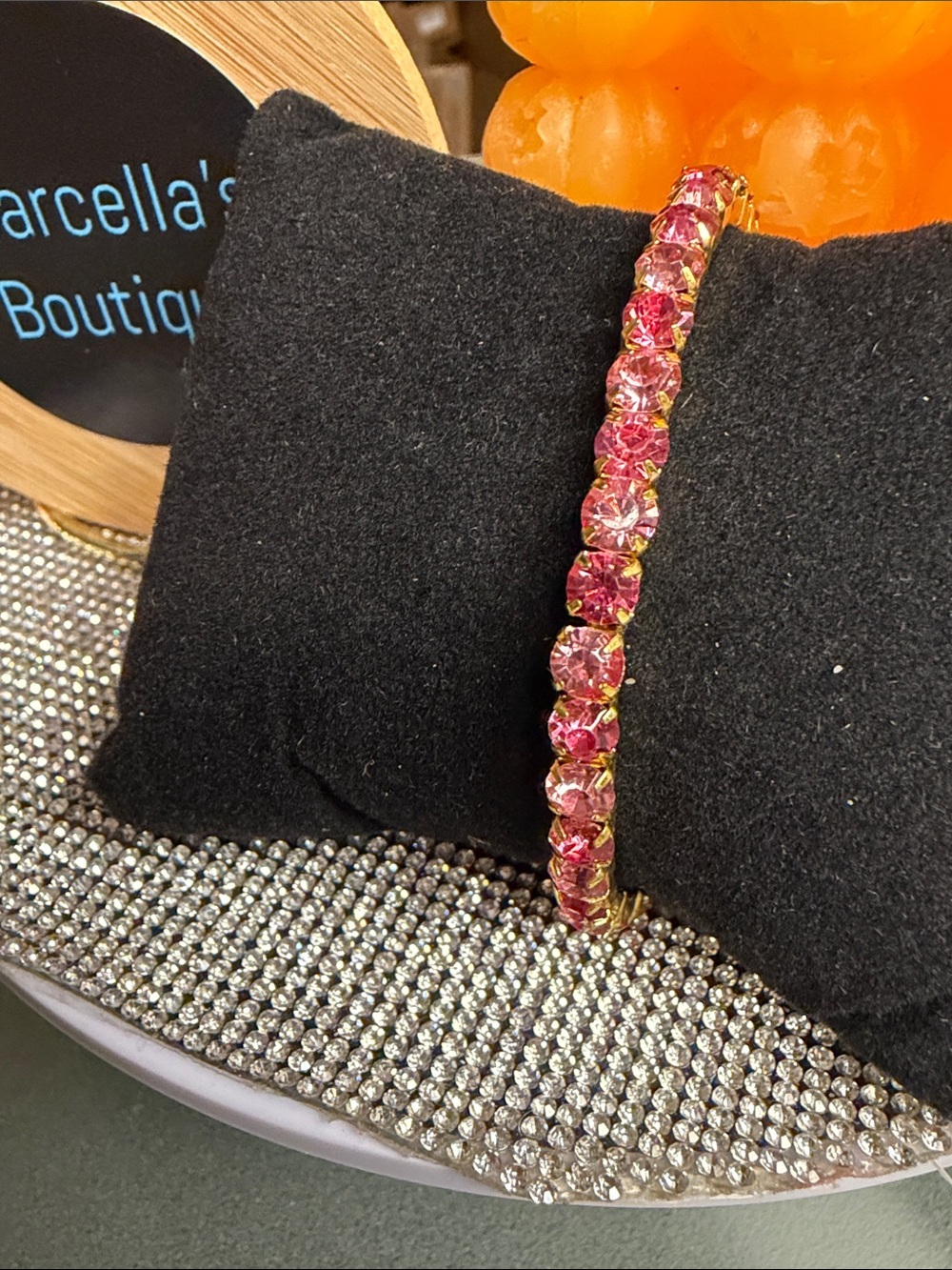 Gold-Plated Pink Crystal Tennis Bracelet - Unbranded